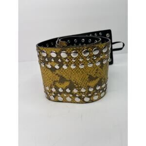 ZARA STUDDED YELLOW LEATHER ANIMAL PRINT SASH BELT NWOT ZARA BELT SZ 85 S/M